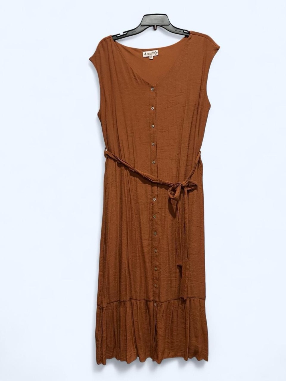 Nanette Lepore Rust Button-Front Sleeveless Midi Dress with Tie Waist